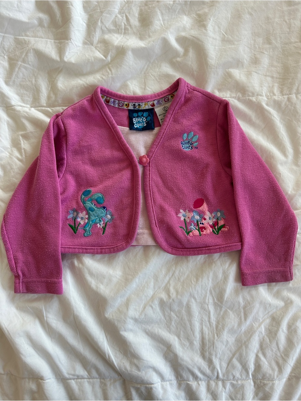 Vintage Blue’s Clues girls pink cardigan with embroidery, size 2t